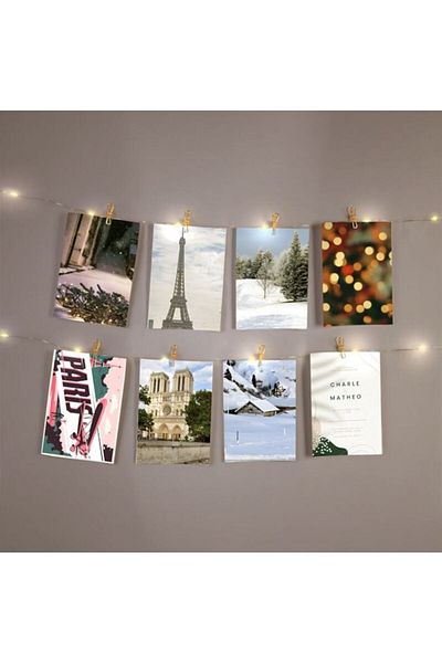 AVA Decorative LED Garland with 16 Golden Clips for Hanging Photos, 180cm