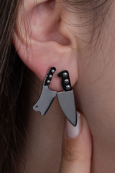 Takı Dükkanı Master Chef Large Size 1 Line 1 Blade Steel Earrings Pair Mse20