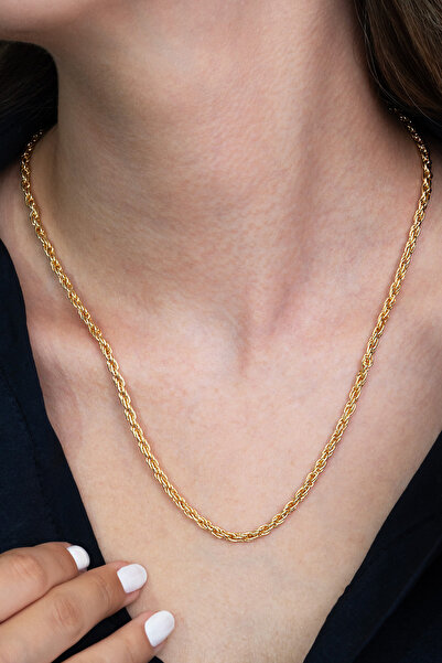 Takı Dükkanı Altın Kaplama Sarı Burgu Halat Zincir Kolye eck30