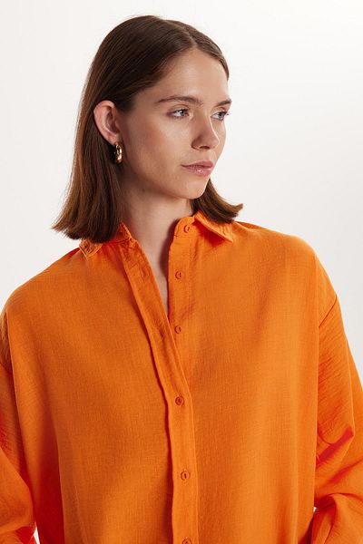 Tudors Cămașă portocalie cu mânecă lungă, slim fit, cu guler clasic