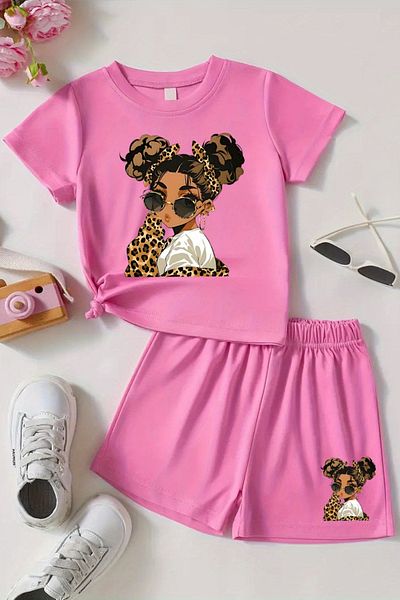 MYADA Leopard Buckle Cool Girl Printed Shorts Children's Suit 24031