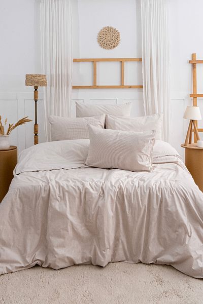 GARDEN ROOM Σετ Παπλωματοθήκη Διπλό Σεντόνι Βαμβακερό Μπεζ Ριγέ Μπεζ