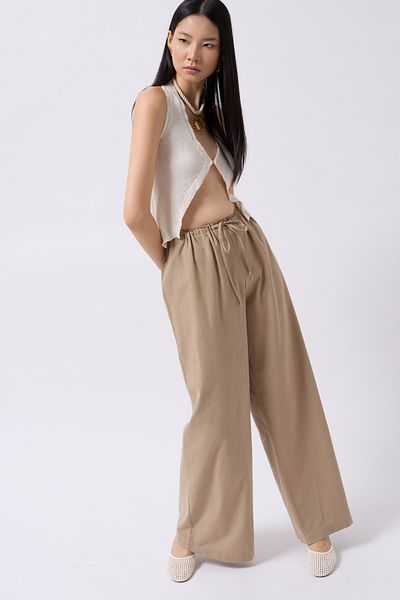 Black Fashion Lace Detail Cotton Stone Trousers