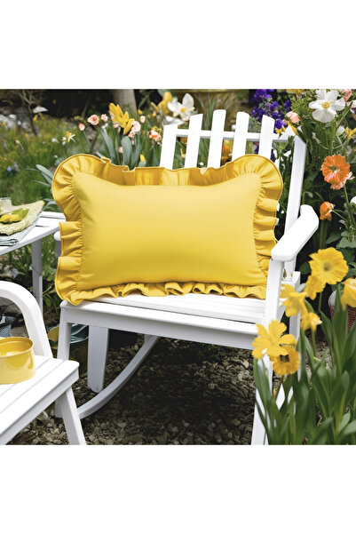 Bc Home غطاء وسادة مستطيل مكشكش باللون الأصفر الريفي ذو ملمس ناعم عتيق، نوردي...