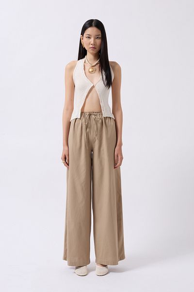 Black Fashion Lace Detail Cotton Stone Trousers