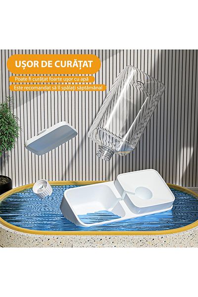 Fish & Paws Dispenser De Apa Si Mancare Pentru Caini Si Pisici , 2 In 1, 3.8l, Set, Alb