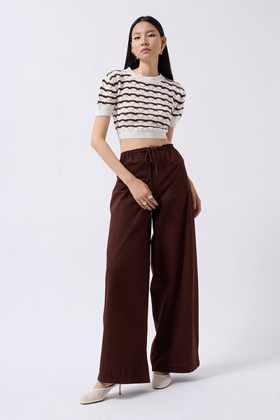 Black Fashion Lace Detail Cotton Brown Trousers