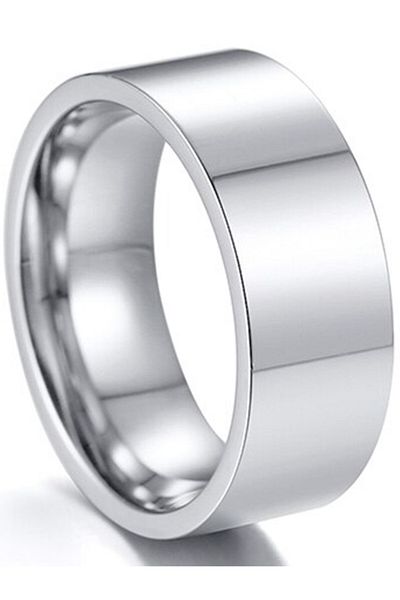 Takı Dükkanı 8mm Wide Flat Model Shiny Steel Wedding Ring Men Women Unisex Ring Cl28