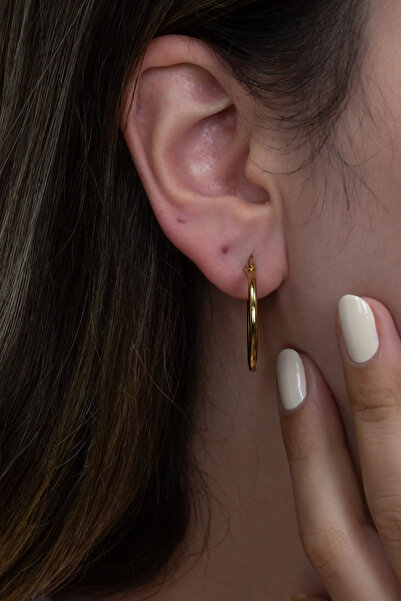 Takı Dükkanı 21mm Kadın Halka Çelik Küpe Çifti İtalyan Kilitli mse25