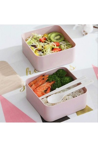 COOYA 1400ml double-layer lunch box,portable and leak-proof,BPA-free,13.5x13.5x13 cm,easy to clean,pink