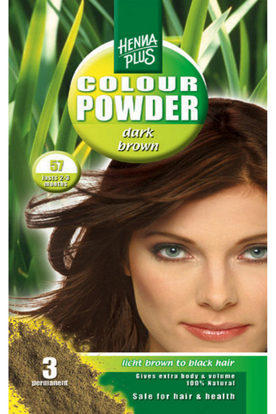Hennaplus Pudra Hennaplus pentru vopsirea parului Dark Brown 57, 100 g
