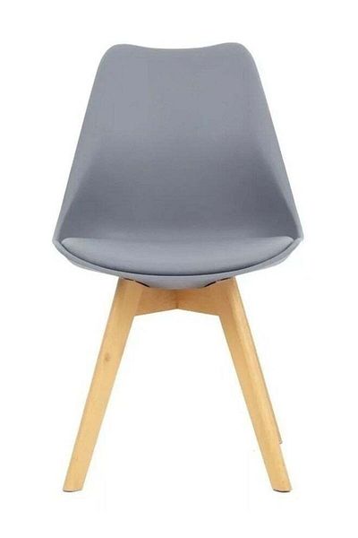 Taimi Mid Century Modern Chair with Back Rest, PU Leather Soft Padded Seats and Solid Wood Legs, Gray