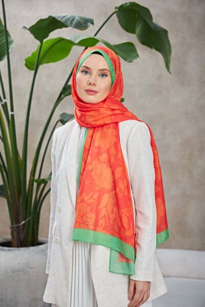 MODA Model retro Mineşarpt, șal moale, culoare portocaliu-verde