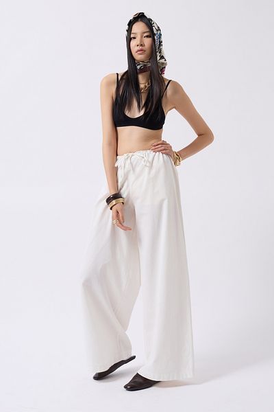 Black Fashion Lace Detail Cotton White Trousers