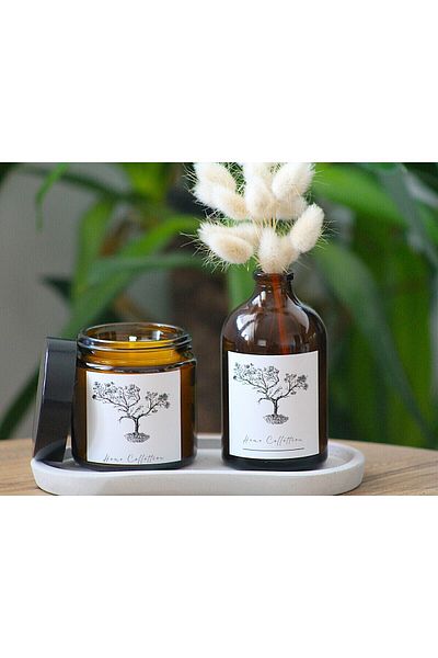 PARFÜM VE AKSESUAR Set of 3 Amber Glass Jar 100ml Paraffin Wax (Odorless) Small Vase 100ml Base (Without Flower)