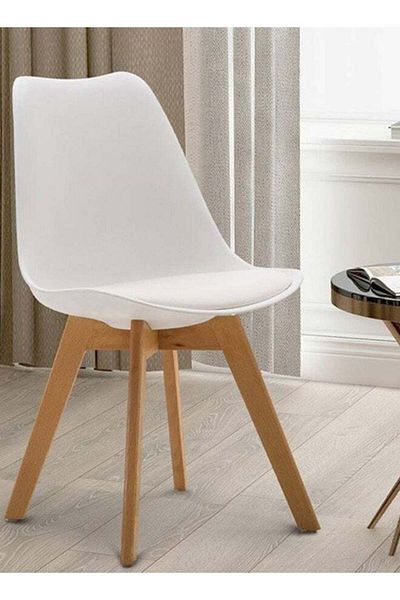 Taimi Mid Century Modern Chair with Back Rest, PU Leather Soft Padded Seats and Solid Wood Legs, White