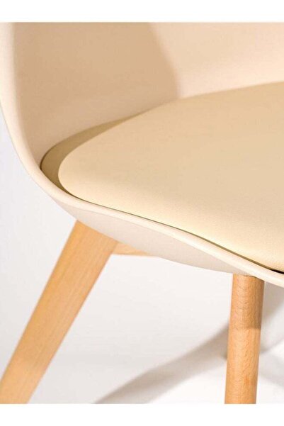 Taimi Pack of 4-Mid Century Modern Chair with Back Rest, Padded Seats and Solid Wood Legs, Beige