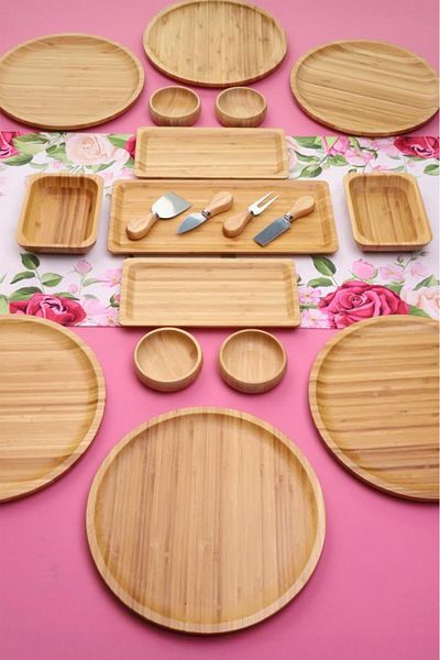 Atbyhome Fern 19 Piece Natural Bamboo Breakfast Set for 6 People – Breakfast Set Presentation Set