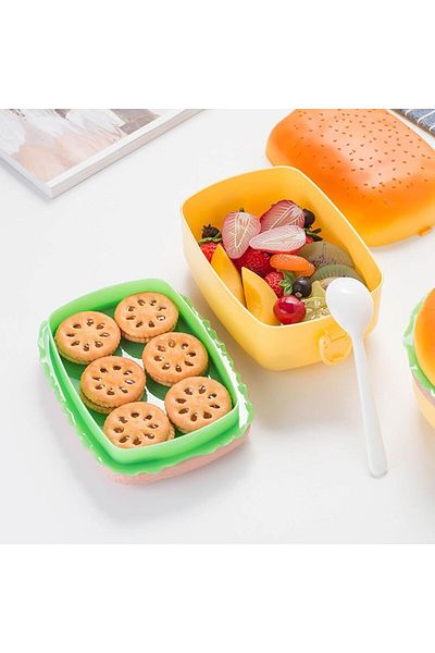Saharaz 700ml portable lunch box, hamburger shape, airtight and leakproof, BPA-free, microwaveable, orange