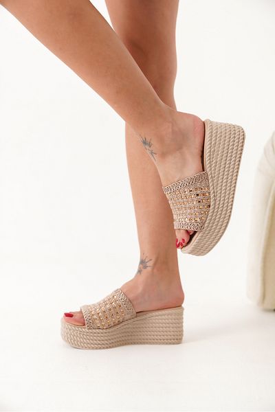 TOPUK Tilda Women's Nude Stone Wedge Heeled Slippers