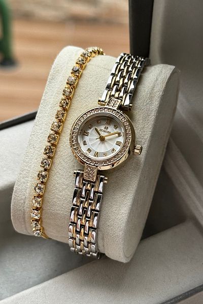 Homies Women's Wristwatch Small Case with Stones for Engagement and Wedding Gift Box with Bracelet Gift.