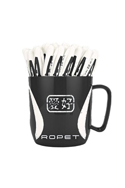 Ropet Set of 48 Black Gel Pens, With Plastic Cup, 0.5mm, Ropet
