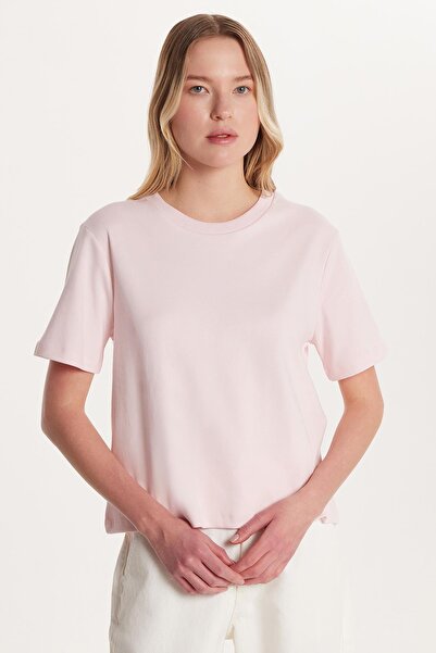 Tudors Γυναικείο μπλουζάκι Relax Fit Relaxed Cut 100% βαμβακερό κοντό μανίκι με λαιμόκοψη ροζ