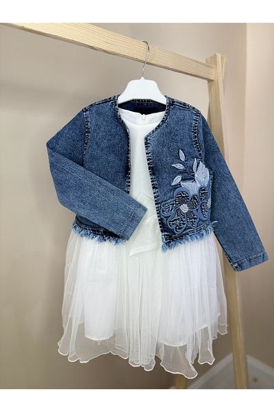 Yollo Kids Κοριτσίστικο φόρεμα με τούλι και τζιν μπουφάν