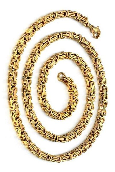 Takı Dükkanı Yellow Gold Color Men's Steel King Chain Necklace Gift for Lover Ck11