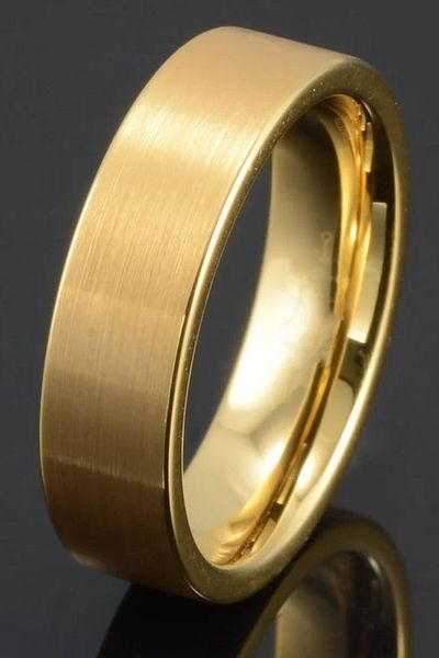 Takı Dükkanı 6mm Matte Yellow Plain Model Unisex Women Men Steel Wedding Band Ring Cl38