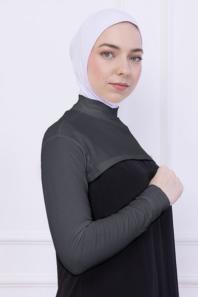 Loggia Γυναικείο κορμάκι Hijab Crop Bolero με γιακά με ζιβάγκο γκρι - Lycra Stand Collar