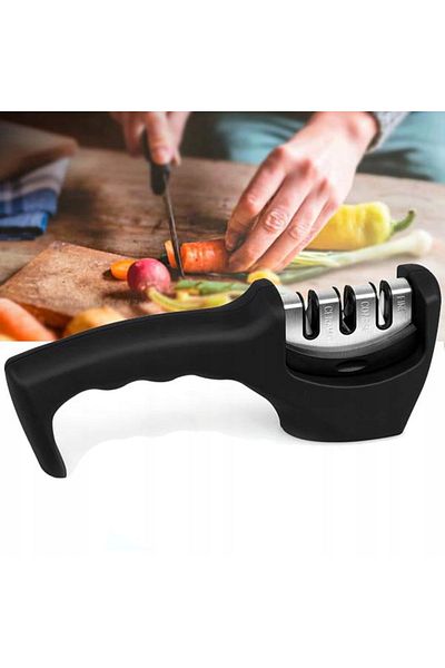 zola Dispozitiv pentru ascutit cutite, cu 3 pozitii,negru, 20x7.5x5 cm