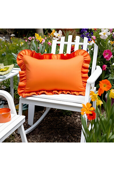 Bc Home Orange Country Ruffled Rectangular Throw Pillow Cover Soft Texture Vi...