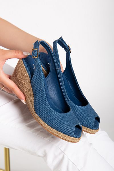 Elile Shoes Sandale cu toc cu pană, din țesătură din denim, 33-34-35 Număr 41-42-43-44-45