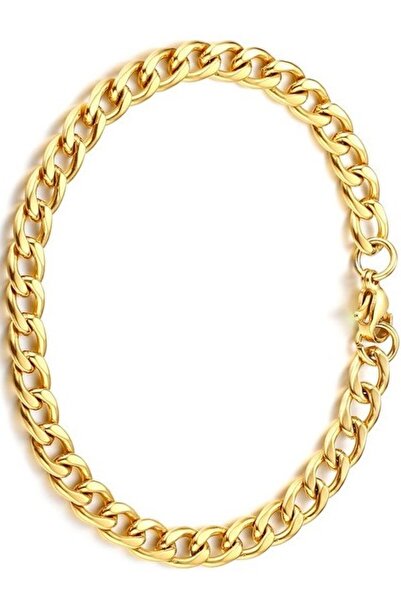 Takı Dükkanı Gurmet Altın Kaplama Çelik Unisex Bileklik Zincir 6 mm H081BS