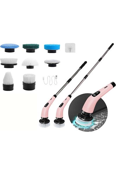 OEM Electric Rotating Brush for Cleaning, 8 Heads, 90 Minute Runtime, 400 RPM, 2 Speeds, Pink