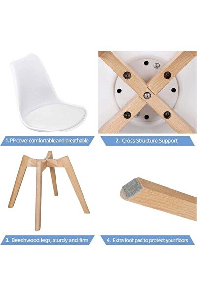 Taimi 5-Piece Dining Set, Rectangular Dining Table | 80x60x75cm with 4 White Chairs Soft Padded Seats