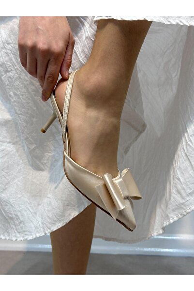 ERVANIN BUTİĞİ Bej Saten (Daily) Fiyonk Detay Kadın Stiletto