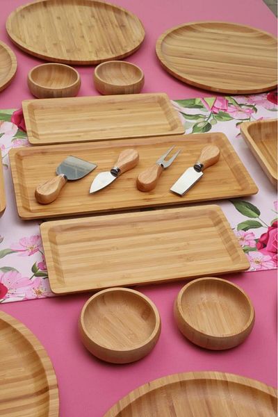 Atbyhome Fern 19 Piece Natural Bamboo Breakfast Set for 6 People – Breakfast Set Presentation Set