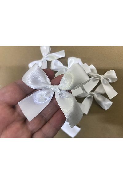 BlueDaisyCandle Bow Satin Ribbon 10 Pieces 2 cm Ribbon 8 -9 cm Diameter White Mica, Sugar Bowl, Bundle Dowry Parcel