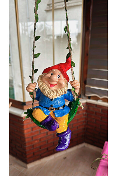 NurMood Art Decoration Bahçe ve Balkon Dekoru: Salıncaklı Cüce Figür - Taş Tozu Döküm
