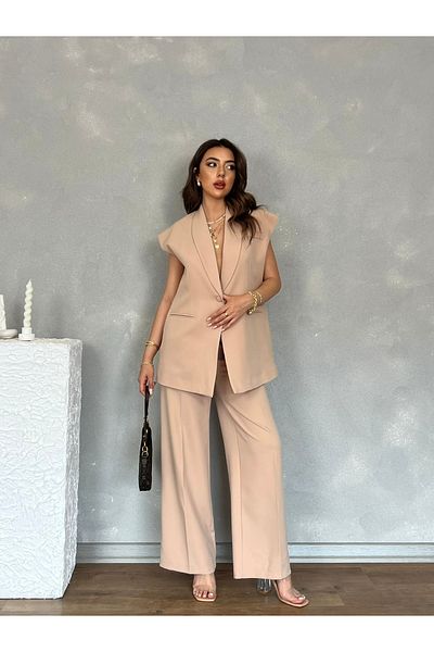 Nesil Pleated Long Wide Leg Women's Trousers