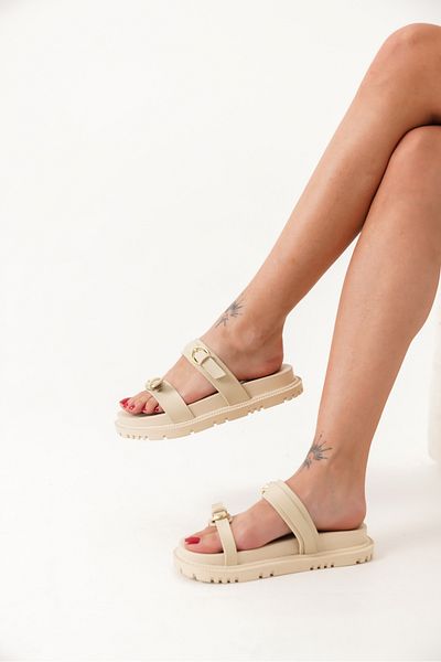 TOPUK Mia Women's Beige Double Buckle Slippers