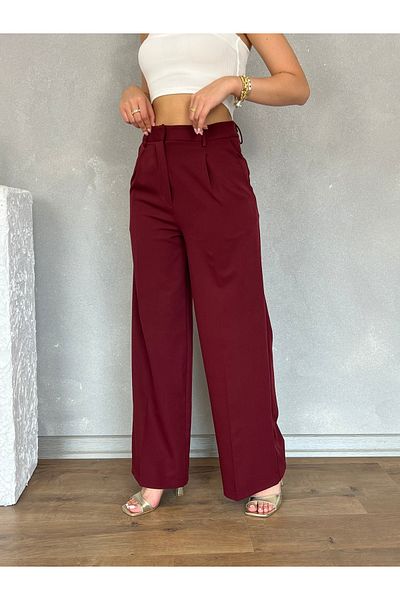 Nesil Pleated Long Wide Leg Women's Trousers
