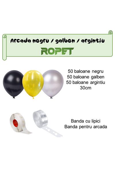 Ropet Balloon arrangement set for arch, 150 pcs, black, yellow and silver