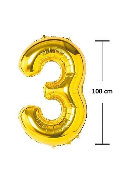 Ropet Ropet foil birthday balloon, Gold, number 3, 100 cm