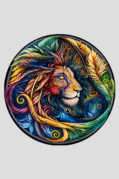 OBRO Round wooden puzzle for adults, family, lion face, multicolor, 152 pieces, A3