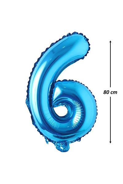 Ropet Balon din folie metalizata, Cifra 6, aniversare, 80 cm, Albastru