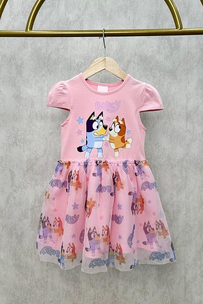 Monila Girl's Top Printed Combed Cotton Bottom Printed Tulle Lined Dress
