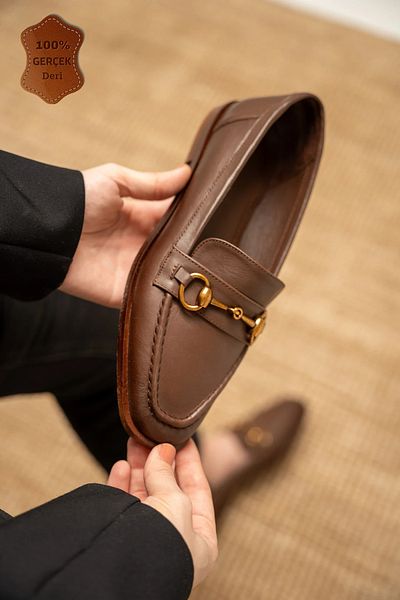 LAMİNTA Mocasini de dama din piele naturala Seoul Light Brown cu accesorii aurii